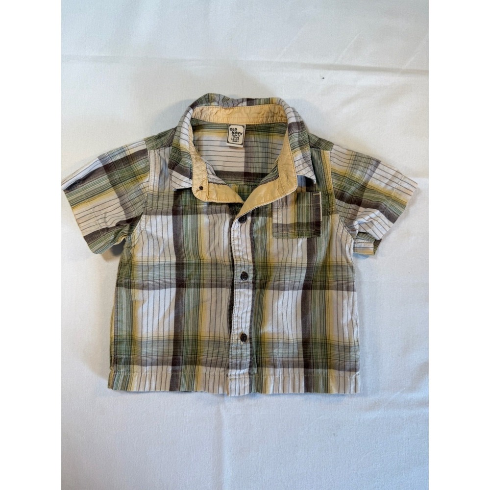 Old Navy Boy's 12-18M Green Plaid‎ Short Sleeve Button Down Shirt Short Sleeve